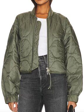 AGOLDE X Shoreditch Ski Club Iona Quilted Jacket in Olive